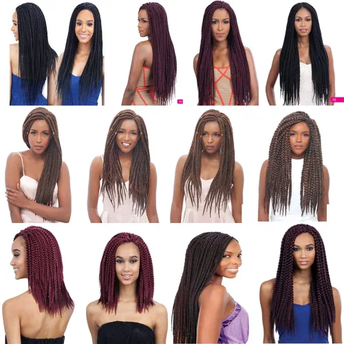 Miniatura 8 de 6 paquetes/lote (14/18/24/30) pulgadas, 0.4 in, 20 hebras por paquete, 3 extensiones de cabello trenzado de ganchillo finas, diámetro 3X
