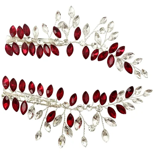 Miniatura 8 de Peines de clip para el cabello de boda, 2 piezas de diamantes de imitación de color rojo, blanco y verde, accesorios para mujeres y niñas, fiesta
