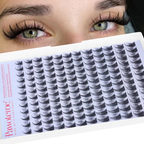 Miniatura 33 de Pawotence Kira - Extensiones de pestañas en racimo Wispy de 0.394-0.709 in, extensiones de pestañas individuales suaves y cómodas con banda fina