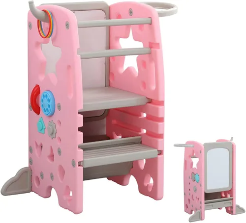 Miniatura 10 de UNICOO Taburete multifuncional para niños con doble riel de seguridad, altura ajustable, torre para niños pequeños para encimera de cocina y baño