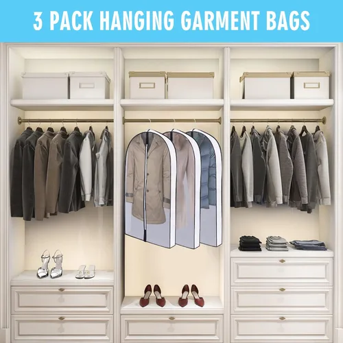 Miniatura 16 de Bolsas de ropa de 50 pulgadas para colgar ropa, fundas transparentes a prueba de trajes con refuerzos de 4 pulgadas para almacenamiento en armario