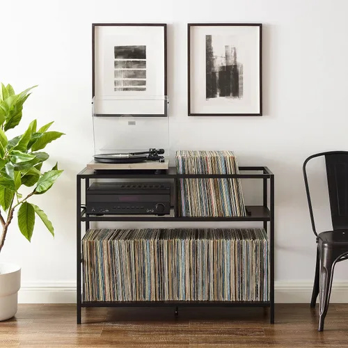 Miniatura 6 de Crosley Furniture Provo - Soporte para tocadiscos con almacenamiento para discos de vinilo, negro mate/marrón