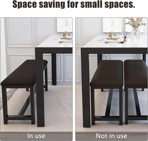 Miniatura 4 de Recaceik Juego de mesa de comedor para 4, mesa de cocina y sillas para 4, mesa de comedor de mármol sintético con 2 bancos, mesa de comedor que