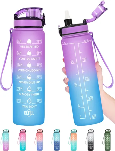 Miniatura 24 de Enerbone Botella de Agua, A Prueba de Fugas Sin BPA y Tóxicos, Botella de Agua Motivacional con Horarios para Beber y Pajita, Botella de Agua