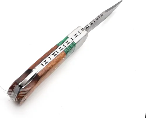 Miniatura 5 de Cuchillo de bolsillo de damasco Lara Eagle para hombres - Cuchillos de caza plegables hechos a mano de 133 capas de acero sólido con afilador