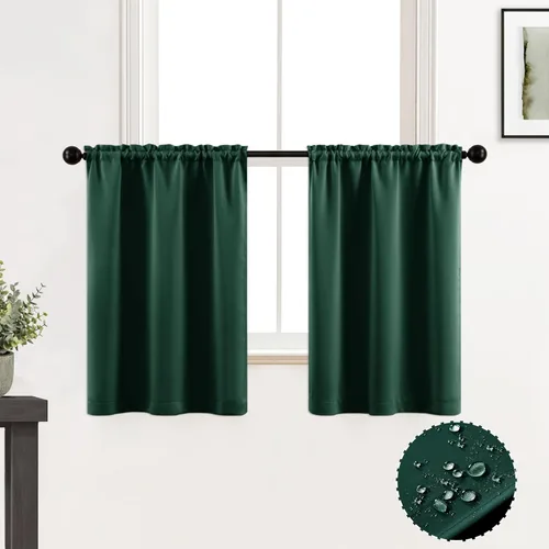 Miniatura 38 de XTMYI Cortinas de tela impermeable de 30 pulgadas para ventana de baño, cocina, mini ducha, pequeños paneles de cortina opacas cortos, juego de 2