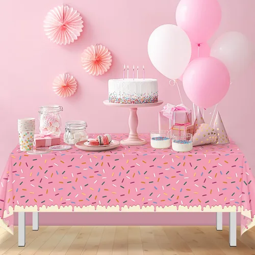 Miniatura 5 de 3 Piezas Mantel de Donas con Chispitas, Mantel de Mesa de Helado Rosa, Cubiertas de Mesa Rectangulares de Plástico Desechable para Niña Bebé Dulce