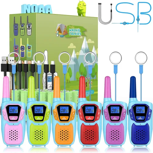 Topsung Walkie Talkies for Kids Long Range Walkie-Talkie for Adults Rechargeable 6 Pack with Lanyard NOAA USB, Family Pink 2 Way Radio Toys for 3-12