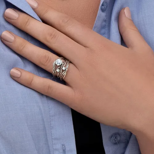 Miniatura 2 de JEAN RACHEL JEWELRY Anillo de plata de ley 925, diseño vintage calado con circonita cúbica, hipoalergénico, sin plomo ni níquel, anillos hechos a