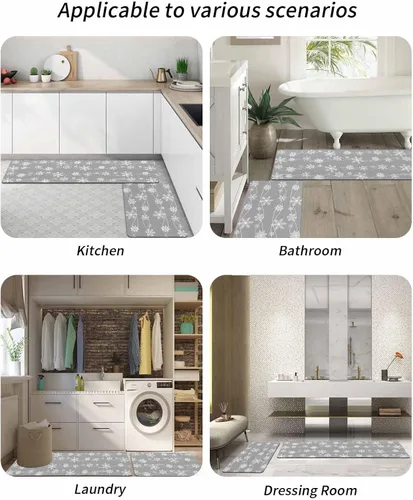 Miniatura 6 de Tapete de baño con diseño de copos de nieve gris para bañera, antideslizante, de secado rápido y absorbente, tierra de diatomeas, para ducha