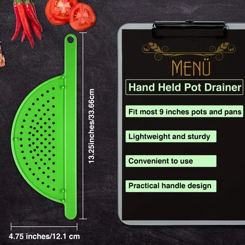Miniatura 2 de Escurridor de ollas con asa de mano, colador lateral de plástico para ollas, para fideos, frutas, verduras y más, se adapta a hasta 9 pulgadas
