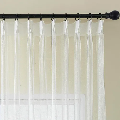 Miniatura 42 de Cortinas plisadas negras traslúcidas de 84 pulgadas de largo, 2 paneles para dormitorio, lino texturizado, ganchos transparentes para pista