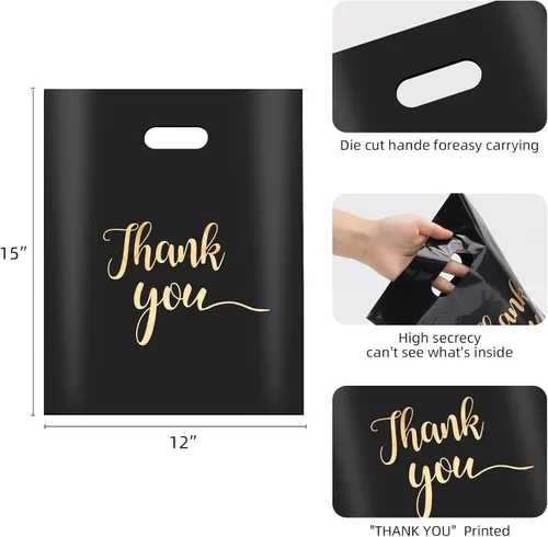 Miniatura 2 de LoveBB 100 bolsas de mercancía de agradecimiento para pequeñas empresas, 2.36 mil de grosor, 12 x 15 pulgadas, bolsas de compras de plástico con asa