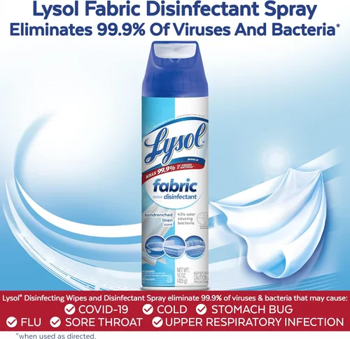 Miniatura 3 de Lysol Spray desinfectante para telas, sanitizante y antibacteriano, para desinfectar y desodorizar mobiliario suave, lino bañado por el sol 15 FL.