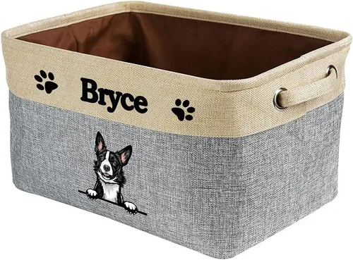 Miniatura 15 de Cesta de almacenamiento plegable personalizada con lindo borde de perro, plegable y resistente de tela resistente para juguetes de mascotas, cubo
