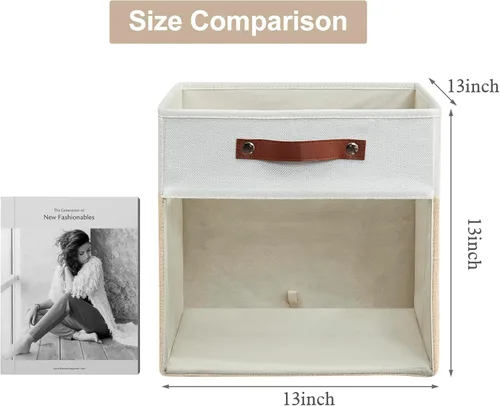 Miniatura 2 de Bagnizer Cubos de Almacenamiento, Paquete de 4 Contenedores de Almacenamiento Plegables de Lino (13 x 13 pulgadas) con Ventana Transparente y Asas