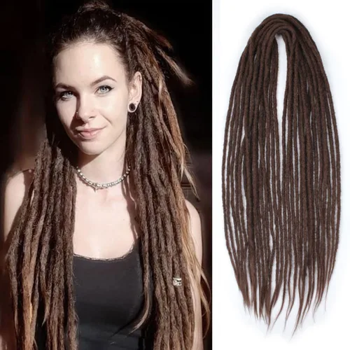 Miniatura 58 de 15 extensiones de rastas de doble extremo, 24 pulgadas, extensiones de rastas falsas de 0.6 pulgadas, color marrón degradado, extensiones de rastas