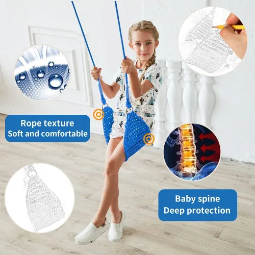 Miniatura 2 de Columpio para niños tejido a mano, asiento portátil para columpio de árbol para interiores y exteriores, cuerdas ajustables, con correa para colgar