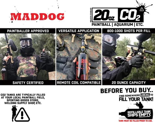 Miniatura 3 de Maddog 20 Oz Refillable Aluminum CO2 Paintball Tank - Aquarium Bottle - Ships Empty