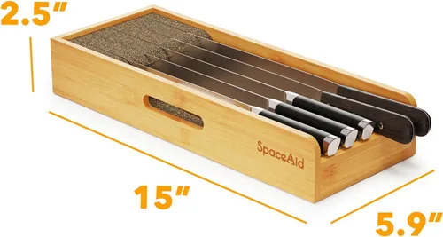 Miniatura 5 de SpaceAid Organizador de Cajón para Cuchillos Inserto de Bambú, Soporte para Cuchillos de Bistec de Cocina Organizadores Bloque para Cajón