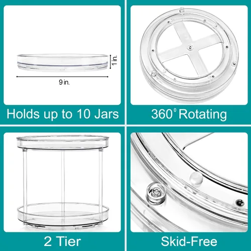 Miniatura 2 de Sorbus Organizador Lazy Susan de 2 niveles transparente de 9 pulgadas, organizador giratorio para organización de especias para gabinete, tocadiscos