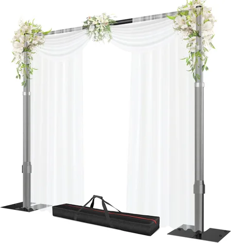 Soporte de fondo de tubo y cortina, marco de fondo ajustable resistente de 8.9 x 10 pies con base de metal, soporte trasero para fiestas,