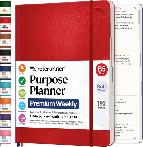 Miniatura 10 de Roterunner Cuaderno Planificador de Propósitos B5 7.5”x9.8” Planificador Sin Fechas 2025 Herramienta de Productividad y Establecimiento
