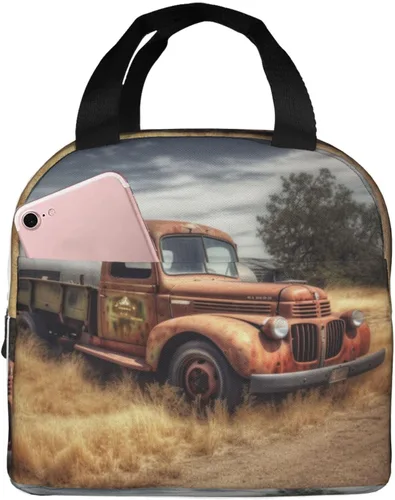 Viejo camión coche impresión bolsa de almuerzo portátil aislado reutilizable bolsa de almuerzo caja de almuerzo para el trabajo camping viaje picnic