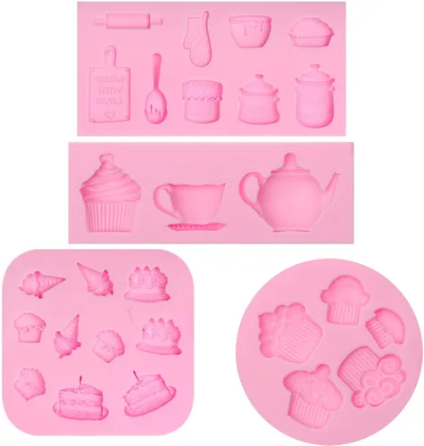 Miniatura 9 de Molde de fondant para cupcakes, 4 paquetes de moldes de silicona para taza de café para decoración de tartas de fiesta de té, adornos de cupcakes