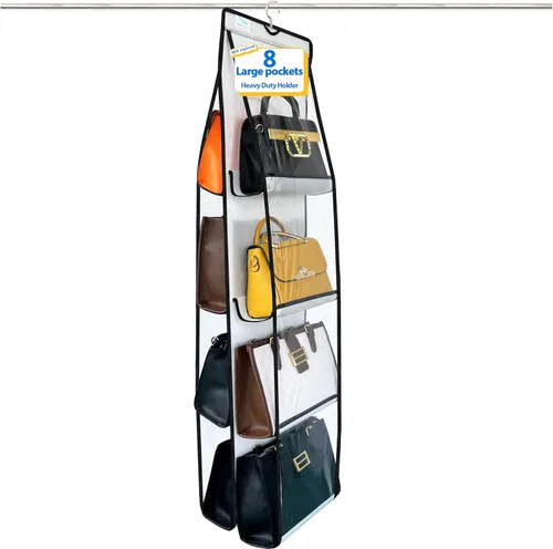 Miniatura 18 de Organizador de bolso, paquete de 2, colgador de bolso, resistente, organizador de bolsos para armario, ganchos de metal gruesos, organizador de Gris