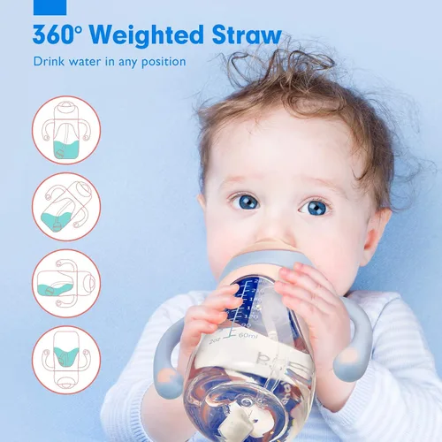 Miniatura 4 de hahaland Vaso para sorber para niños de más de 6 meses – Vasos para sorber 2 en 1 con boquilla y popote para niños pequeños de 1 a 3 años sin