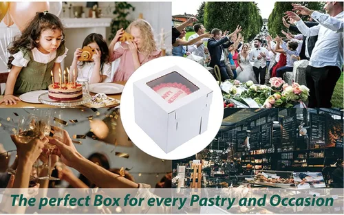 Miniatura 7 de Cajas altas para tartas para pasteles escalonados, 8x8x8 pulgadas [12 unidades] Caja de pastel gruesa y resistente con ventana, portador de pastel