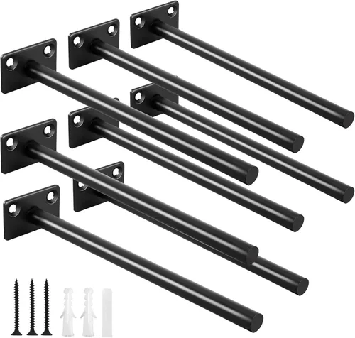 Miniatura 13 de 4 soportes de estante flotante de acero sólido negro de 5 pulgadas, soportes ocultos para estantes flotantes de madera, soporte oculto para estantes