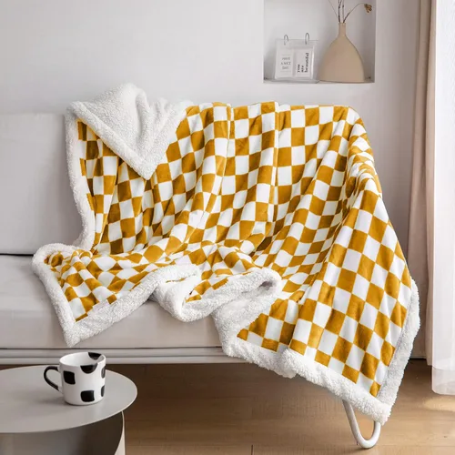 Miniatura 9 de LOMAO - Manta de sherpa de forro polar con patrón a cuadros, suave y gruesa, lujosa, cálida y acogedora para sofá, cama o sillón, para todas