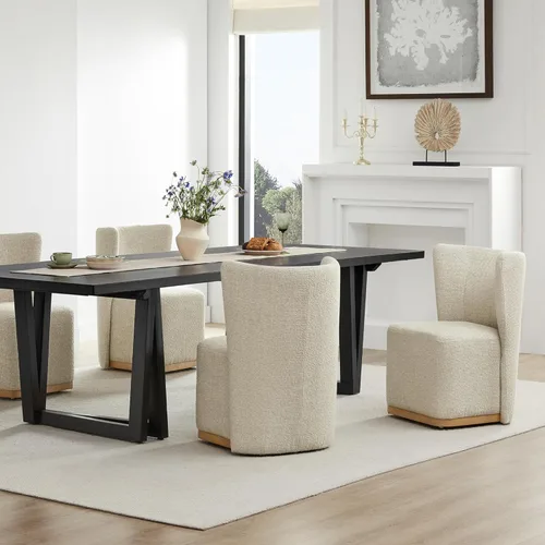 Miniatura 9 de CHITA Juego de 2 sillas de comedor tapizadas giratorias con ruedas, silla de comedor de tela moderna certificada FSC con ruedas, sillas de comedor