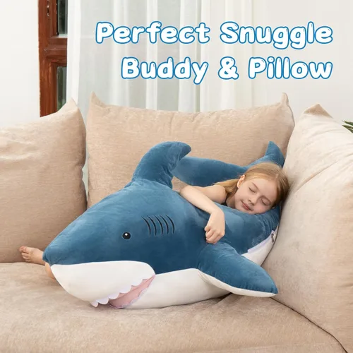 Miniatura 6 de MorisMos Peluche de tiburón gigante de 51 pulgadas, almohada de peluche de tiburón grande, regalo para niños, novia, azul Tiburón Azul 51