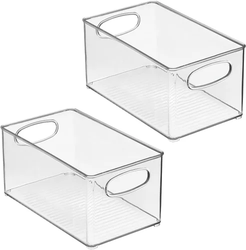 Miniatura 7 de mDesign Organizador de plástico para armario del hogar, cesta de almacenamiento con asas para dormitorio, baño, estantes de gabinete, entrada
