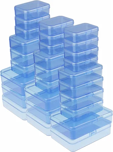 Miniatura 7 de LJY Contenedores de almacenamiento de plástico de 28 piezas con tapas (3 tamaños surtidos), caja organizadora rectangular, cajas de almacenamiento