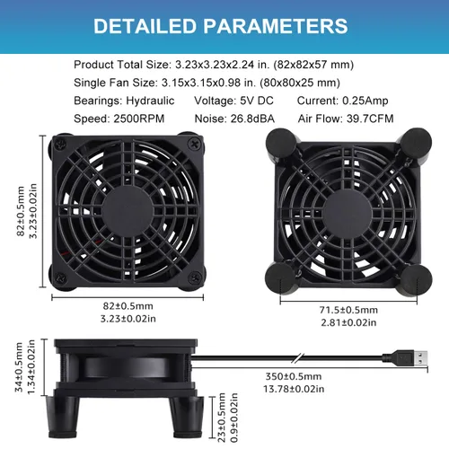 Miniatura 2 de GDSTIME Enfriador de ventilador de enrutador pequeño de 3.150 in con controlador de 3 velocidades L/M/H, CC 5V USB alimentado por USB, ventiladores