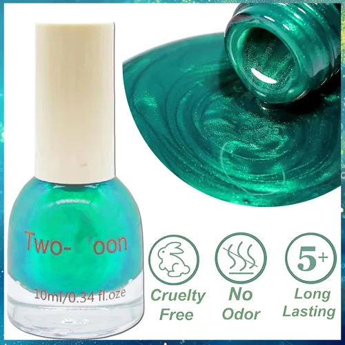 Miniatura 5 de Esmalte de uñas a base de agua Aurora verde brillante, esmalte de uñas con efecto cromado iridiscente, esmalte de uñas no tóxico para mujeres