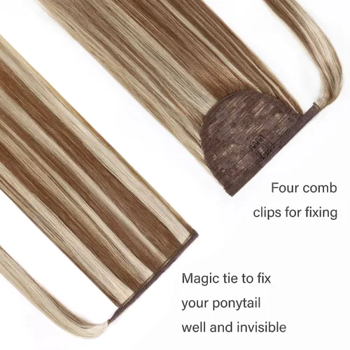 Miniatura 2 de Extensión de cola de caballo de cabello humano Remy 100% real, envolvente, cola de caballo larga y recta, extensiones de cabello con cola de caballo