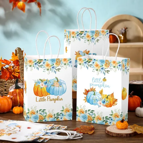 Miniatura 3 de Glenmal 24 bolsas de regalo de calabaza de otoño a granel A Little Pumpkin para fiesta, bolsas de dulces, decoraciones de fiesta de cumpleaños
