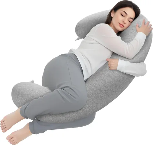 Miniatura 15 de TranquilRelax Almohada corporal, almohada larga, almohada corporal de espuma viscoelástica, almohada lateral en forma de C, funda de almohada Negro