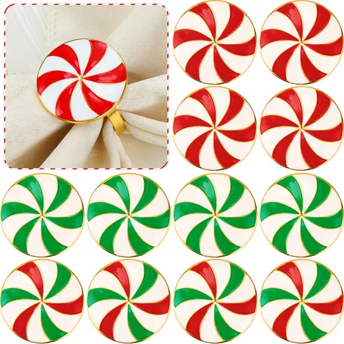 Miniatura 10 de WILLBOND 12 servilleteros de Navidad para cenas de Navidad, fiestas, accesorios de decoración de mesa de adorno de boda, (estilo adorable)
