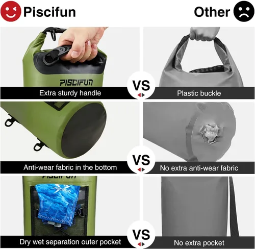 Miniatura 4 de Piscifun Bolsa seca, mochila flotante impermeable 10L/20L/30L/40L con funda impermeable para teléfono para navegación, kayak, pesca Negro