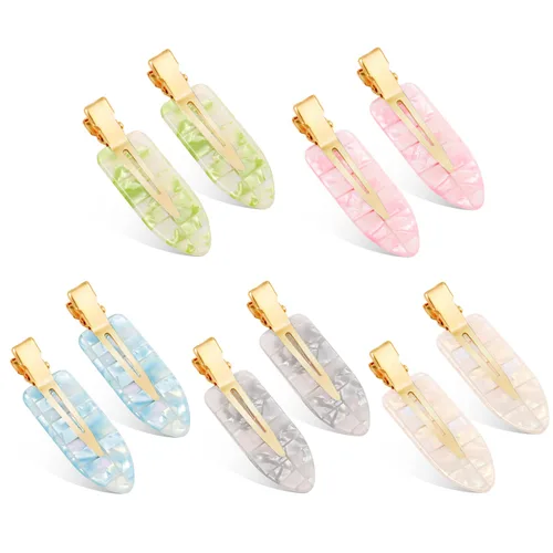 Miniatura 11 de 9 piezas de pinzas para el pelo sin dobleces, pinzas para rizos sin arrugas con diseño de cuadros, resina acrílica plana para peinado, barrette