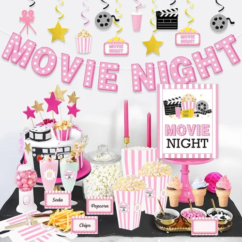Miniatura 6 de K KUMEED 20 cajas grandes de regalo de palomitas de maíz para noche de película, 7.8 pulgadas de alto, cuencos de palomitas de maíz a rayas rosas