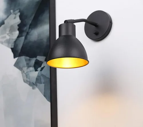 Miniatura 4 de Yosoan - Aplique de pared de lectura de 1 luz negro con interruptor de encendido y apagado Latón vintage industrial con ángulo de 340 grados