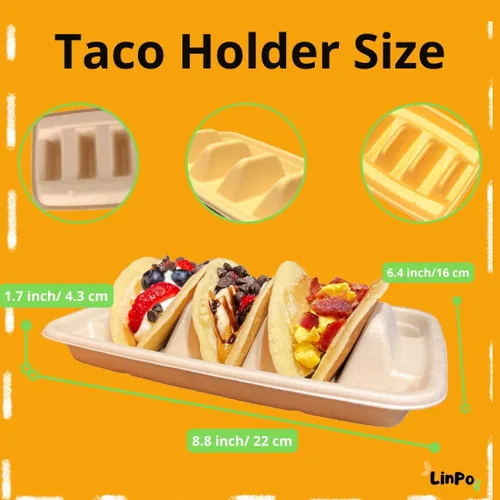 Miniatura 3 de Soporte desechable para tacos - Paquete de 25 platos biodegradables para tacos, kit de tacos, suministros para fiestas de tacos, bandeja de tacos