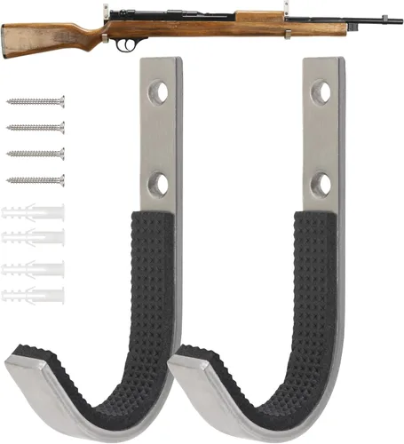 Miniatura 11 de Perchero de almacenamiento para rifles de montaje en pared, ganchos de escopeta horizontales de metal para almacenar escopetas, rifles, arco de tiro
